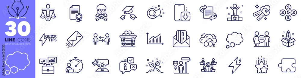 Talk bubble, Coal trolley and Marketing line icons pack. Video conference, Judge hammer, Keys web icon. E-mail, Power, Puzzle pictogram. Certificate, Timer, Graph. Painter. Vector Talk bubble, Coal trolley and Marketing line icons pack. Video conference, Judge hammer, Keys web icon. E-mail, Power, Puzzle pictogram. Certificate, Timer, Graph. Painter. Vector