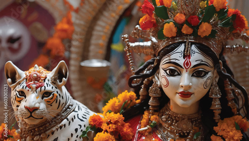 Happy Navratri, Maa Durga Face, Beautiful abstract and clear illustration in a background.
