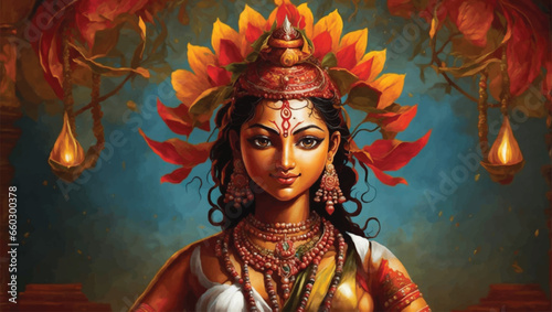 Happy Navratri, Maa Durga Face, Beautiful abstract and clear illustration in a background.
 photo