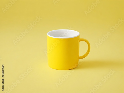 A plain Yellow ceramic mug mock up on a yellow background