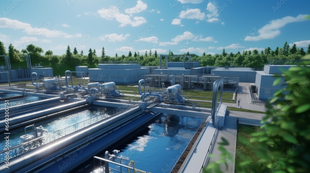 Fototapeta premium Biological water treatment plant, Industrial wastewater treatment plant purifying water before it is discharged.