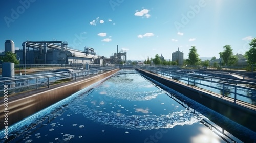 Biological water treatment plant  Industrial wastewater treatment plant purifying water before it is discharged.
