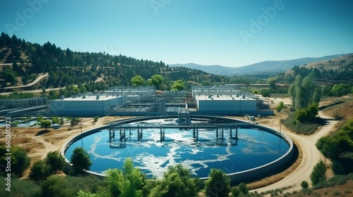 Biological water treatment plant, Industrial wastewater treatment plant purifying water before it is discharged.