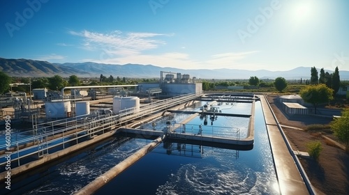 Biological water treatment plant  Industrial wastewater treatment plant purifying water before it is discharged.