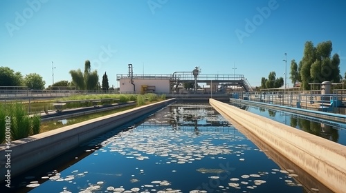 Biological water treatment plant, Industrial wastewater treatment plant purifying water before it is discharged.