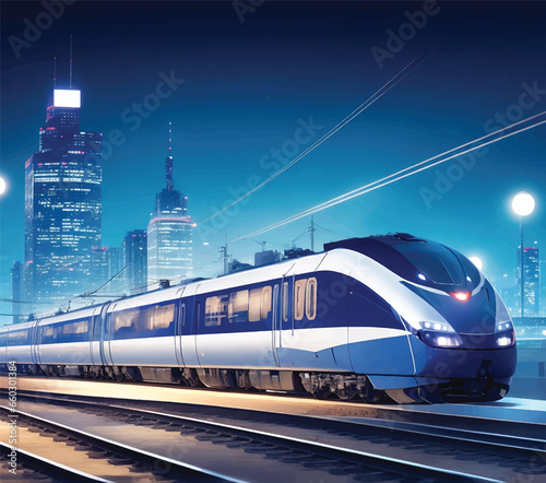 Modern high speed red commuter train at the railway station at sunset