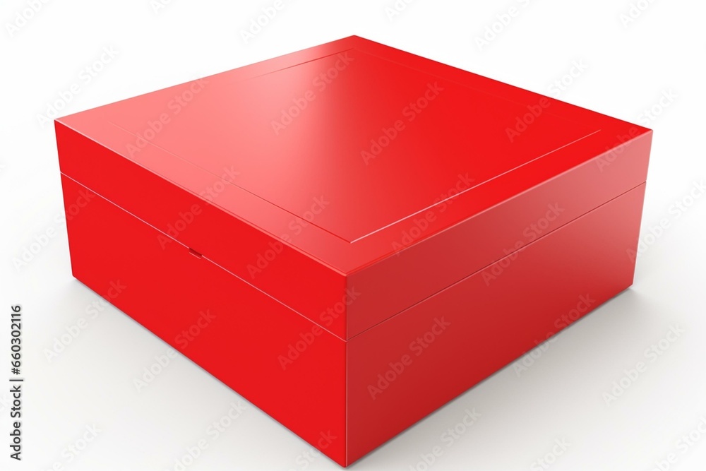 3D red box isolated on white. Generative AI - obrazy, fototapety, plakaty 
