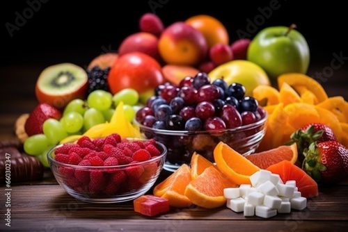assortment of candy next to fresh fruits