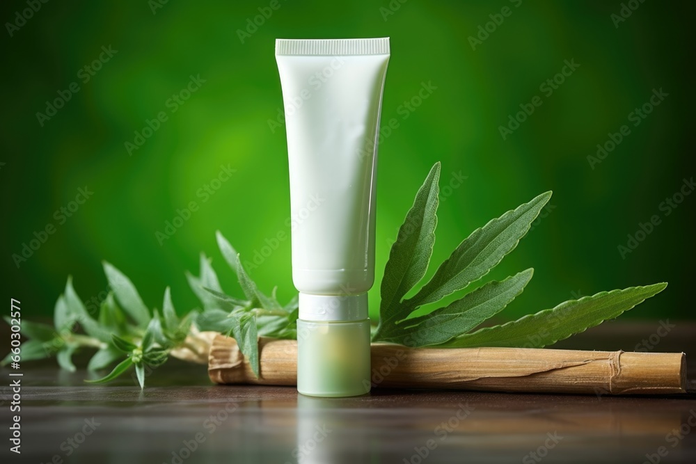 herbal toothpaste tube against a green background herbal toothpaste tube against a green background