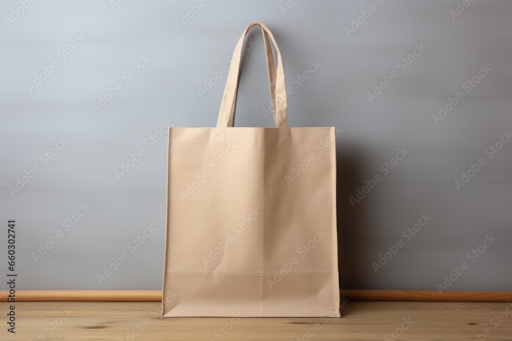 Mockup shopper tote bag handbag on isolated grey background. Generative AI.
