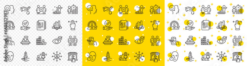 Outline Healthy face, Check eye and Networking line icons pack for web with Equality, Lgbt, Education line icon. Wash hands, Winner, Approved checkbox pictogram icon. Teamwork chart. Vector