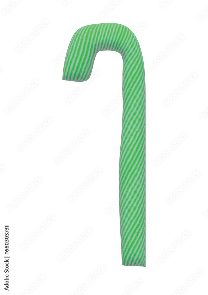 3D Green Christmas Candy  Cane