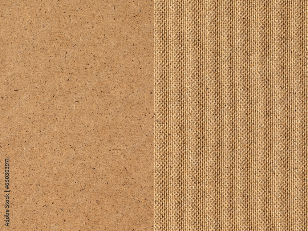 Fototapeta premium Background, photo of fiberboard texture on both sides. Close-up, building material.