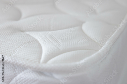 the white soft mattress background and texture. white new bed without dust mites. concept : allergy in bed room