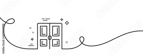 Door line icon. Continuous one line with curl. Building entrance sign. Exit doorway symbol. Door single outline ribbon. Loop curve pattern. Vector