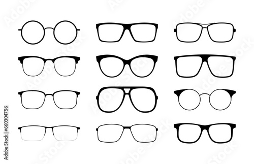 Collection of glasses vector. Glasses silhouette.