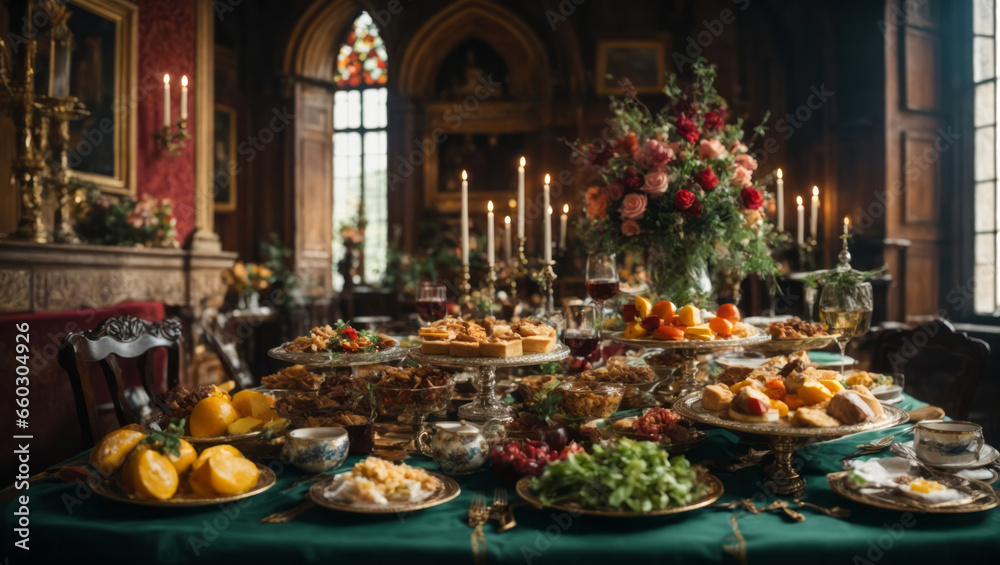 Fototapeta premium große Festtafel, gen ai