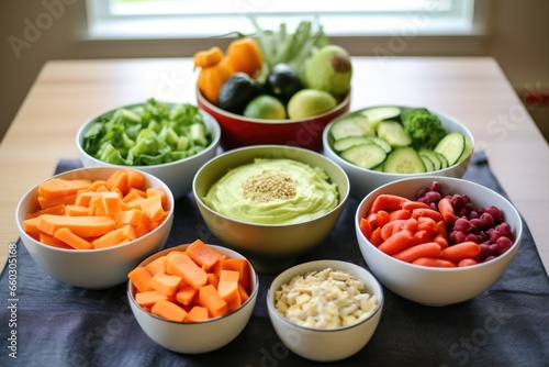 bowls of healthy meals prepared for breastfeeding mom