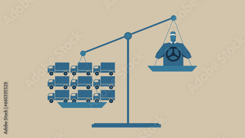 The balance between the truck driver and the transport vehicle is out of balance.