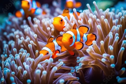 Amphiprion ocellaris clownfish and anemone in sea. © Lubos Chlubny