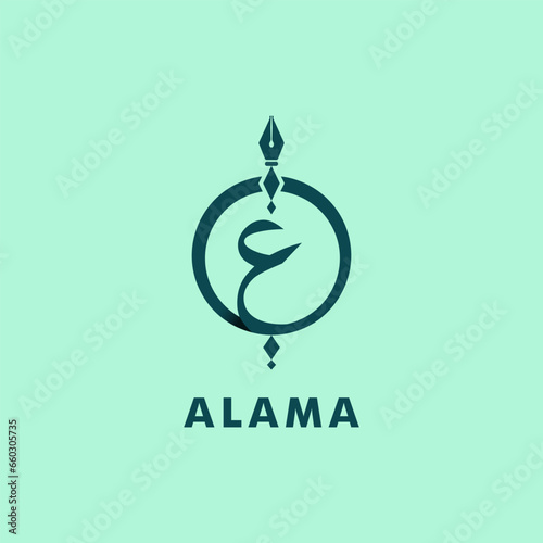 Arabic logo design letter khuruf Ain. logotype vector isolated green background photo