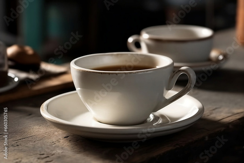 cup of coffee on a table. 