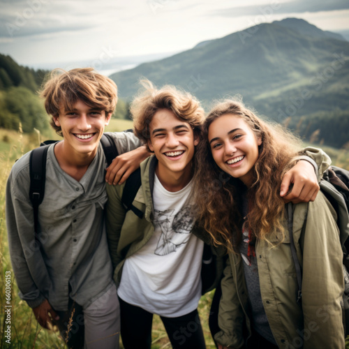 group of friends on the mountain