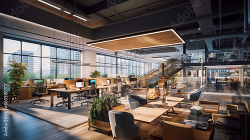 Vibrant Hub of Creativity: Bustling Office Space with Open-Concept Layouts Fostering Collaboration and Innovation
