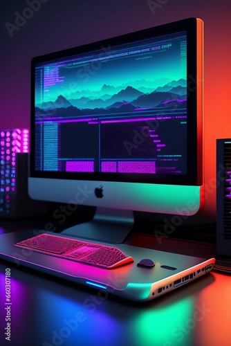 webpage header, computer scientist, line of code HTML reflect in computer glasses synth-wave realistic, sharp details,8k, raytracing