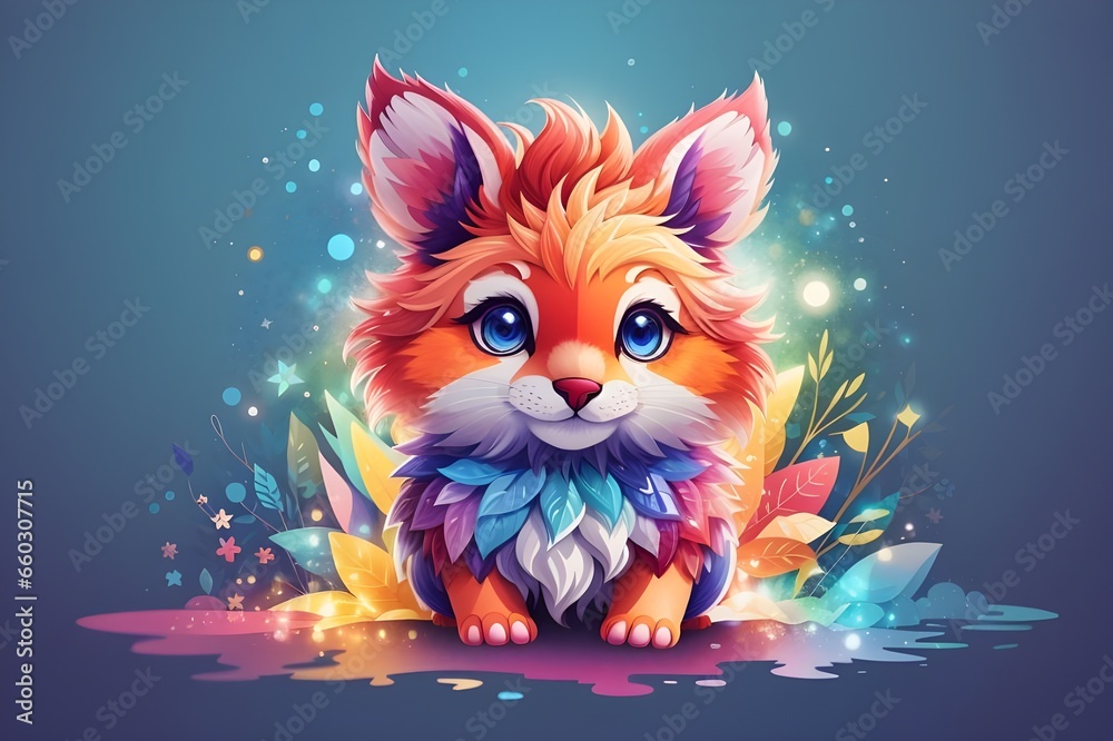 Colourful  cat with a ball, AI Generated