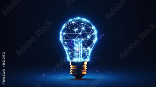 Light bulb energy saving lamp glasses mind and thinking solution abstract low poly wireframe mesh