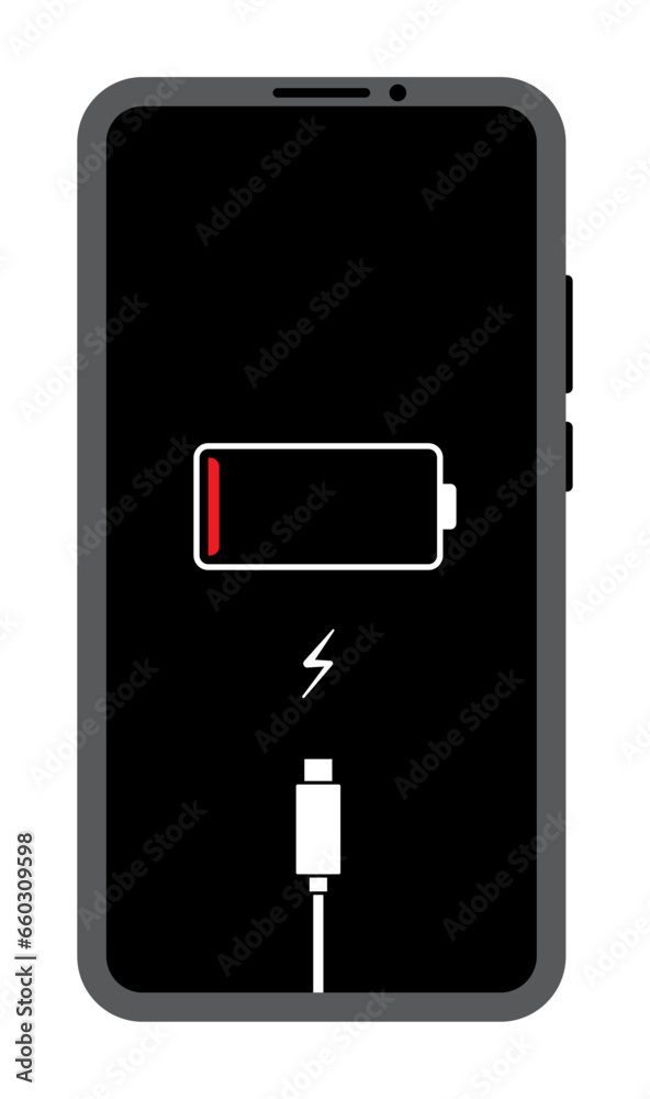 Battery low symbol interface for smartphones. Smartphone with a low