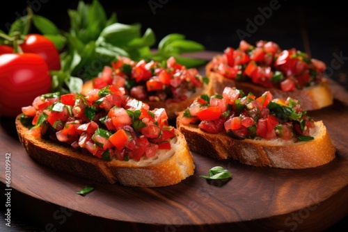 bruschetta with garlic supinely arranged, slight sprinkle of parsley