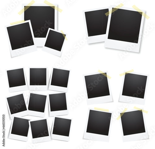 Photo polaroid Collection. Realistic old photo frame isolated on transparent background. Photo frame polaroid isolated on white. Template, blank for your trendy photo