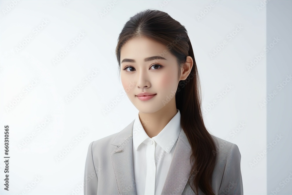 正面の日本人の女性ビジネスマンのポートレート写真(白背景・サラリーマン・スーツ・若手・新人・新入社員) 正面の日本人の女性ビジネスマンのポートレート写真(白背景・サラリーマン・スーツ・若手・新人・新入社員)