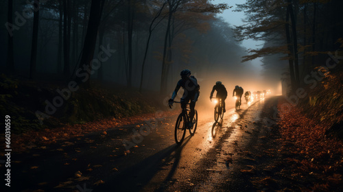 people cycling in the forest