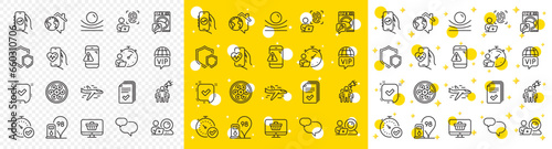 Outline Video conference, Vip internet and Computer fingerprint line icons pack for web with Airplane, Web shop, Warning message line icon. Financial app, Petrol station. Vector