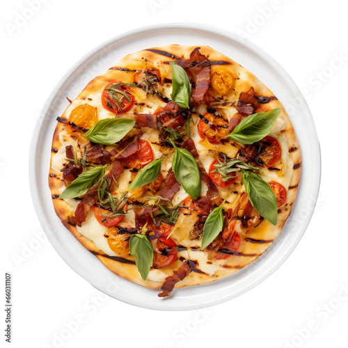 Savoring the Flavorful Vegetarian Pizza on transparent background.