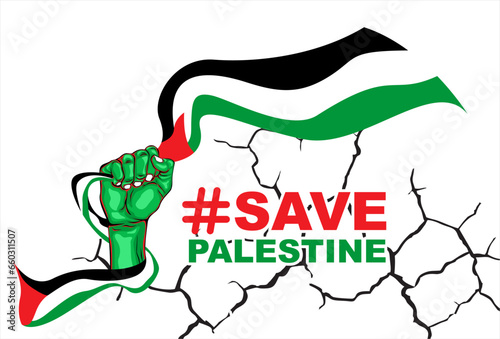 Save the Palestinian flag. vector illustration supporting palestine flag with clasped hands green abstract. war rift