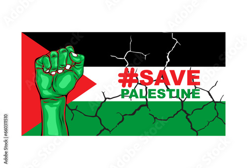 save Palestine. palestine flag flag with war rift. vector of hands holding on support