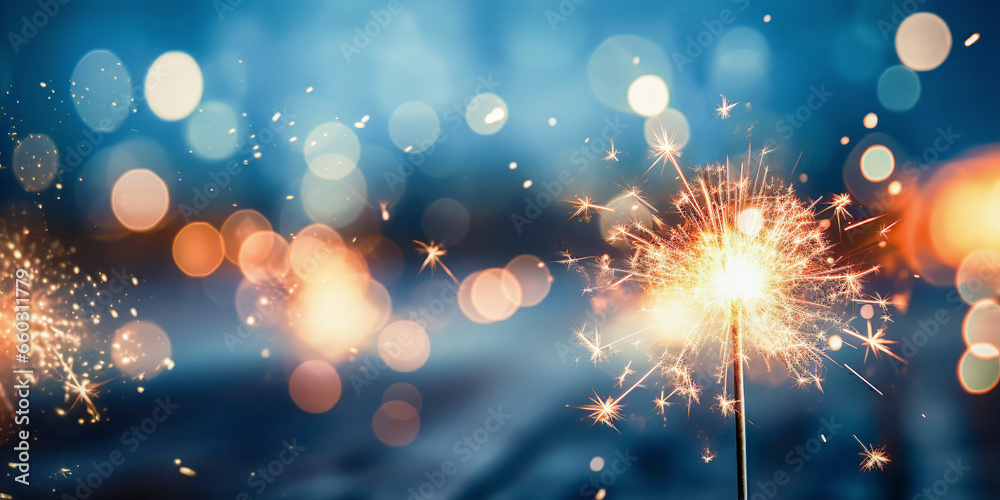 Gold and dark blue fireworks and bokeh in new year eve and copy space. Happy new year.
Gold and dark blue fireworks and bokeh in new year eve and copy space. Happy new year.