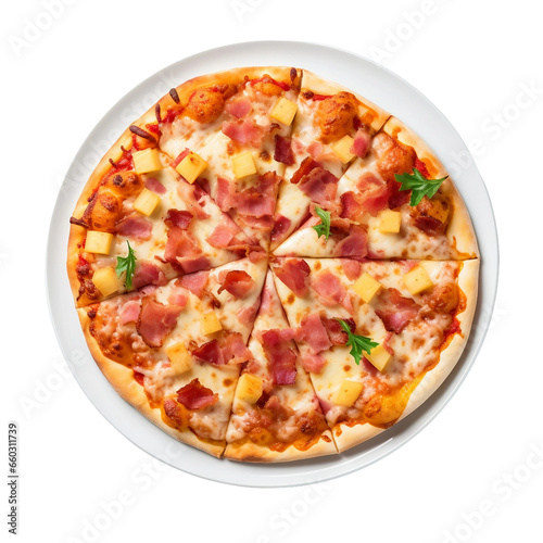 Delicious Hawaiian Pizza on transparent background.