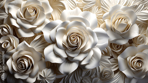 Fototapeta Naklejka Na Ścianę i Meble -  white rose seamless flower for wall tiles design. 3d illustration and 3d rendering