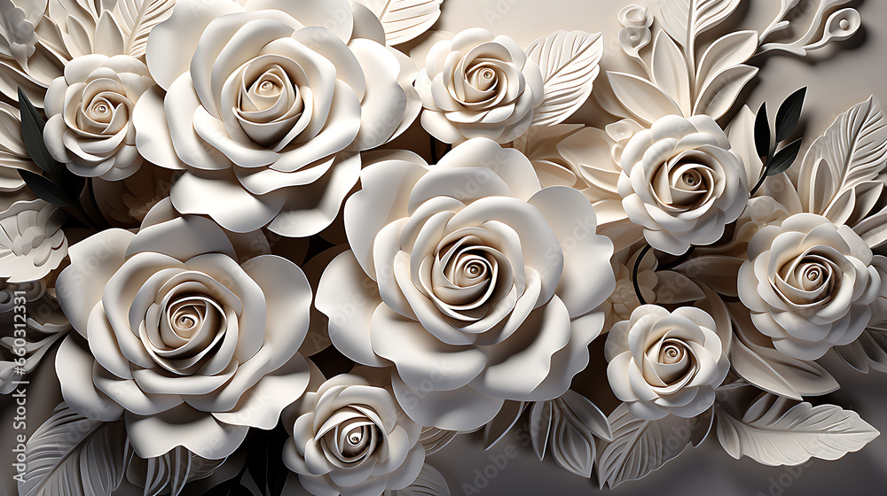 white rose seamless flower for wall tiles design. 3d illustration and 3d rendering white rose seamless flower for wall tiles design. 3d illustration and 3d rendering