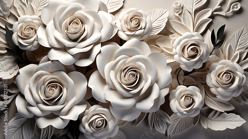 Fototapeta Naklejka Na Ścianę i Meble -  white rose seamless flower for wall tiles design. 3d illustration and 3d rendering