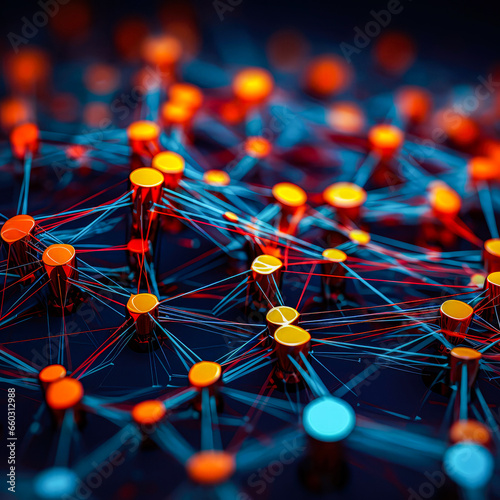 A vibrant and intricate network of orange and blue dots, creating a captivating visual pattern.