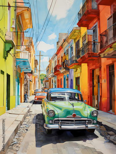 illustration de voitures de couleurs en ville    Cuba