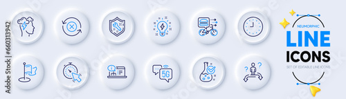 Spanner, Milestone and Timer line icons for web app. Pack of Mindfulness stress, Food delivery, Online documentation pictogram icons. Reject refresh, Inspiration, 5g internet signs. Vector