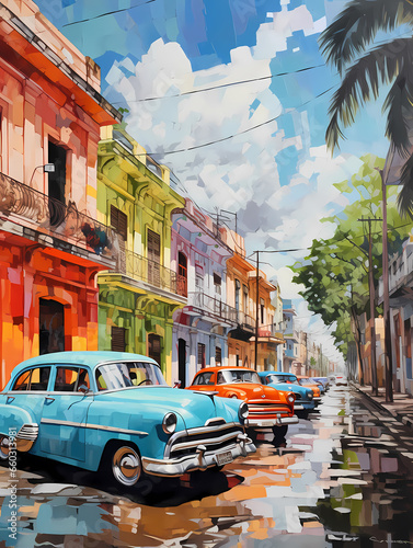 illustration de voitures de couleurs en ville    Cuba