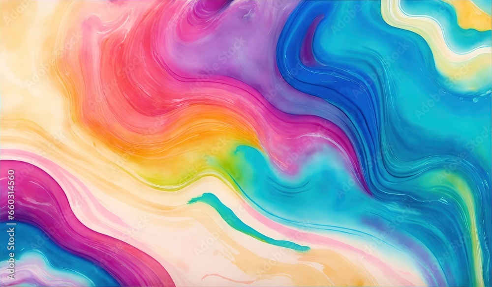 Abstract colorful background of acrylic paint in blue, yellow and pink colors.